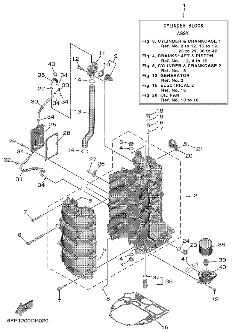 Yamaha F80DET, F100FET CYLINDER & CRANKCASE 1 parts diagram